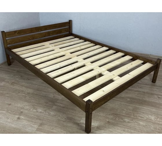 Кровать Solarius Классика лакированная, из массива сосны, с основанием, двуспальная, 190x180см, темный дуб, габариты 200x190 см 180kltemd-190 1