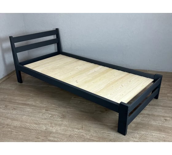 Односпальная кровать Solarius Мишка усиленная, из массива сосны, со сплошным основанием, 200x100 см, габариты 210x110 см, антрацит 100mser-full 1