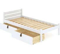 Односпальная кровать Solarius Классика из массива сосны, с реечным основанием, 200x80 см, габариты 210x90 см, с двумя выкатными ящиками, белый 80klbel-2yash
