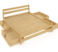 Двуспальная кровать Solarius Мишка усиленная, из массива сосны, с реечным основанием 190x180 см, габариты 200x190 см, с четырьмя выкатными ящиками, без покрытия 180m-190-4yash