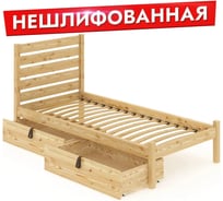 Односпальная кровать Solarius Классика из массива сосны, с ортопедическим основанием и высокой спинкой, 90x200 см, с двумя выкатными ящиками, антрацит klasorto-spin90ser-2yash
