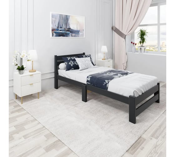 Односпальная кровать Solarius Мишка Компакт сосновая, с ортопедическим основанием, антрацит 80x200 см mortokompakt80ser 1