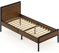 Односпальная кровать Solarius Лофт Компакт с ортопедическим основанием, темный дуб, с черным металлическим каркасом, 90x200 см KOMP90loft-temd-black-orto