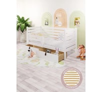 Односпальная кровать Solarius подростковая, из массива сосны, с ортопедическим основанием и высокими бортиками, 90x180 см, габариты 100x190 см, с двумя выкатными ящиками, белый det-spin90-180bel-orto-2yash