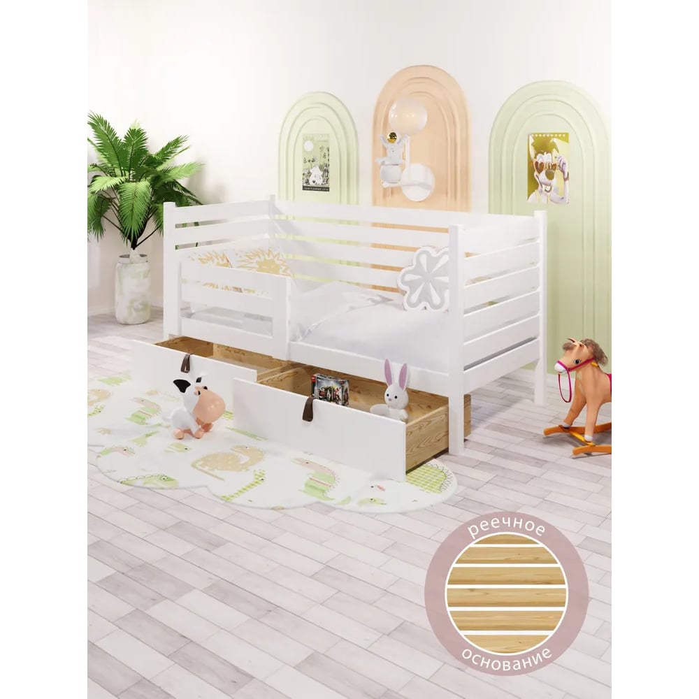 Односпальная кровать Solarius подростковая, из массива сосны, с реечным ...