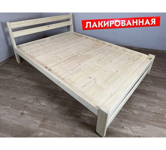Двуспальная кровать Solarius Мишка усиленная, из массива сосны, со сплошным основанием 190x160 см, габариты 200x170 см, с двумя выкатными ящиками, лакированная 160mlak-190-full-2yash 1