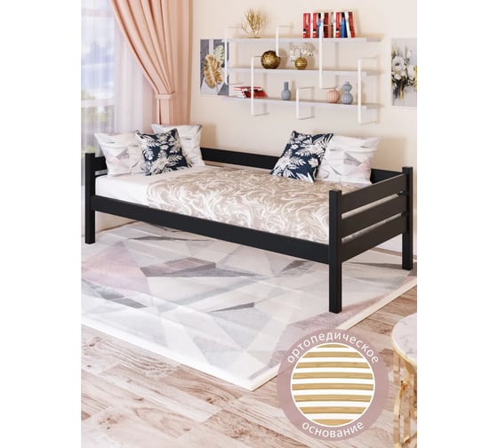 Односпальная тахта Solarius из массива сосны, с ортопедическим основанием, 160x80 см, габариты 170x90 см, антрацит tahta80-160ser-orto 1