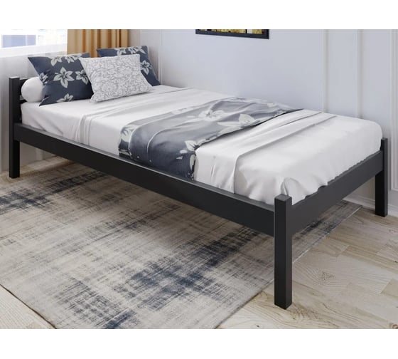 Односпальная кровать Solarius Классика, из массива сосны, с ортопедическим основанием, 90x200 см антрацит 401-10010 1