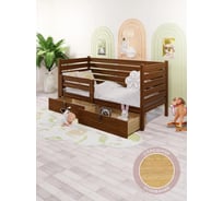 Односпальная кровать Solarius подростковая, из массива сосны, со сплошным основанием и высокими бортиками, 80x140 см, габариты 90x150 см, с двумя выкатными ящиками, темный дуб det-spin80-140temd-full-2yash
