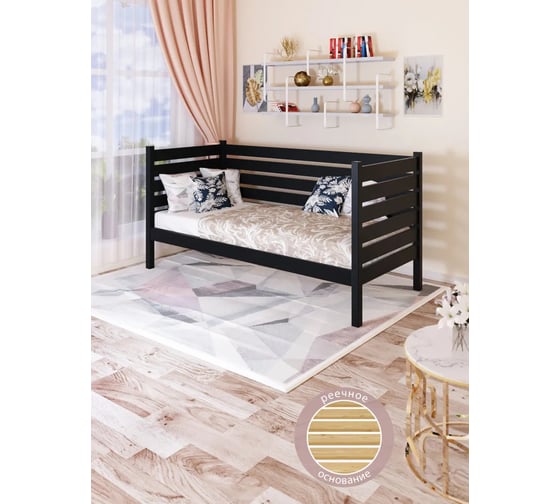 Односпальная тахта Solarius из массива сосны, с реечным основанием и высокими бортиками, 100x190 см, габариты 110x200 см, без покраски tahta-spin100-190 1