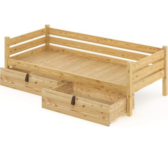 Односпальная тахта Solarius из массива сосны, со сплошным основанием, 170x90 см, габариты 180x100 см, с двумя выкатными ящиками, без шлифовки и покраски tahta90-170net-full-2yash 1