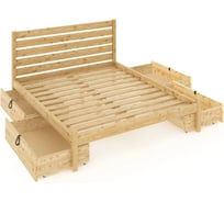 Двуспальная кровать Solarius Классика из массива сосны, с реечным основанием и высокой спинкой, 150x200 см, с четырьмя выкатными ящиками, ольха klas-spin150olha-4yash