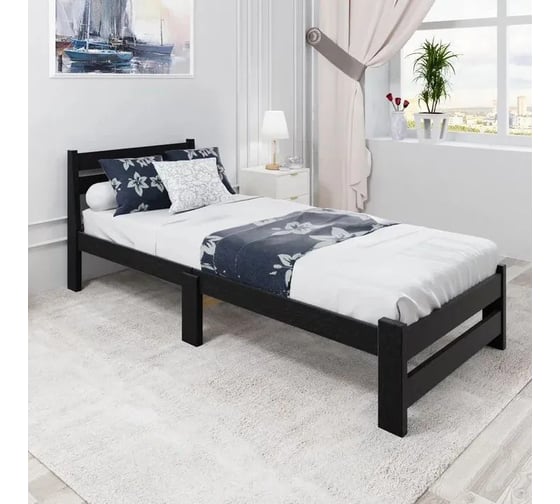 Односпальная кровать Solarius Мишка Компакт сосновая, с реечным основанием, черный оникс, 70x190 см mkompakt70onix-190 1