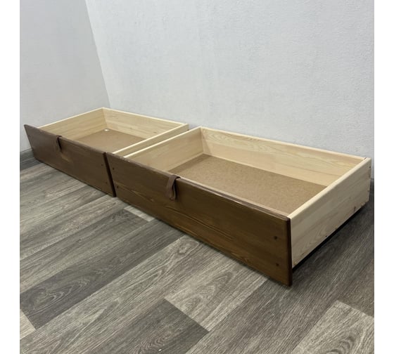 Односпальная кровать Solarius Классика из массива сосны, с реечным основанием, 200x80 см, габариты 210x90 см, с двумя выкатными ящиками, темный дуб 80kltemd-2yash