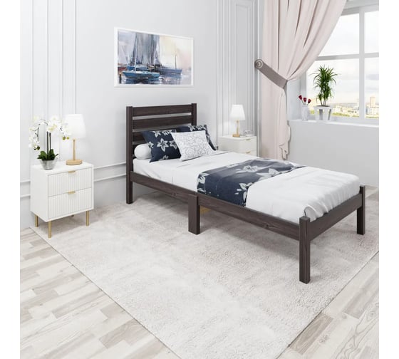 Односпальная кровать Solarius Классика Компакт сосновая, с ортопедическим основанием и высокой спинкой, антрацит, 60x190 см ortokompakt-spin60ser-190 1