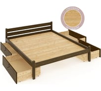 Двуспальная кровать Solarius Классика из массива сосны, с реечным основанием 200x160 см, габариты 210x170 см, с четырьмя выкатными ящиками, темный дуб 160kltemd-4yash