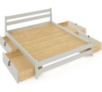 Двуспальная кровать Solarius Мишка усиленная, из массива сосны, со сплошным основанием 200x150 см, габариты 210x160 см, с четырьмя выкатными ящиками, платина 150mplat-full-4yash