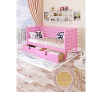 Односпальная тахта Solarius из массива сосны, со сплошным основанием, 190x100 см, габариты 200x110 см, с двумя выкатными ящиками, розовый tahta100-190roz-full-2yash