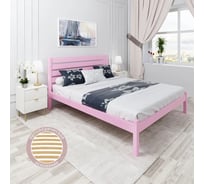 Двуспальная кровать Solarius Классика из массива сосны, с высокой спинкой и ортопедическим основанием, 190x180 см, габариты 200x190 см, розовый klasorto-spin180roz-190