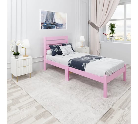 Односпальная кровать Solarius Классика Компакт из массива сосны, с высокой спинкой и сплошным основанием, розовый, 70x190 см kompakt-spin70roz-190-full 1