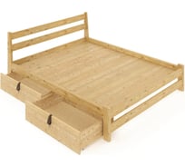 Двуспальная кровать Solarius Мишка усиленная, из массива сосны, со сплошным основанием 200x120 см, габариты 210x130 см, с двумя выкатными ящиками, без покрытия 120m-full-2yash