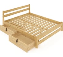 Двуспальная кровать Solarius Мишка усиленная, из массива сосны, с реечным основанием 200x180 см, габариты 210x190 см, с двумя выкатными ящиками, лакированная 180mlak-2yash