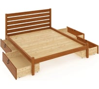 Двуспальная кровать Solarius Классика из массива сосны, с реечным основанием и высокой спинкой, 140x190 см, с четырьмя выкатными ящиками, розовый klas-spin140roz-190-4yash