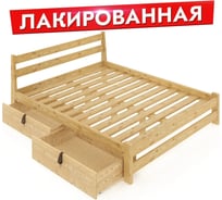 Двуспальная кровать Solarius Мишка усиленная, из массива сосны, с реечным основанием 200x140 см, габариты 210x150 см, с двумя выкатными ящиками, лакированная 140mlak-2yash