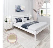 Двуспальная кровать Solarius Классика из массива сосны, с высокой спинкой и ортопедическим основанием, 200x140 см, габариты 210x150 см, без покраски klasorto-spin140