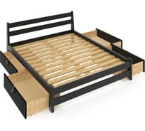 Двуспальная кровать Solarius Мишка усиленная, из массива сосны, с реечным основанием 190x180 см, габариты 200x190 см, с четырьмя выкатными ящиками, черный оникс 180monix-190-4yash