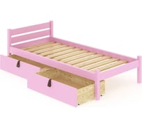Односпальная кровать Solarius Мишка усиленная, из массива сосны, с реечным основанием, 190x100 см, габариты 200x110 см, с двумя выкатными ящиками, розовый 100mroz-190-2yash