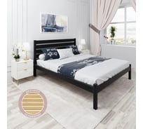 Двуспальная кровать Solarius Классика из массива сосны, с реечным основанием и высокой спинкой, 120x200 см, с двумя выкатными ящиками, черный оникс klas-spin120onix-2yash