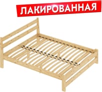 Двуспальная кровать Solarius Мишка усиленная, из массива сосны, с ортопедическим основанием, 200x120 см, габариты 210x130 см, лакированная, 410-10047