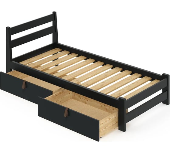 Односпальная кровать Solarius Мишка усиленная, из массива сосны, с реечным основанием, 200x100 см, габариты 210x110 см, с двумя выкатными ящиками, антрацит 100mser-2yash 1