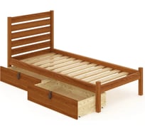 Односпальная кровать Solarius Классика из массива сосны, с реечным основанием и высокой спинкой, 100x200 см, с двумя выкатными ящиками, ольха klas-spin100olha-2yash
