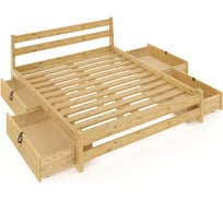 Двуспальная кровать Solarius Мишка усиленная, из массива сосны, с реечным основанием 200x150 см, габариты 210x160 см, с четырьмя выкатными ящиками, без шлифовки и покрытия 150mnet-4yash