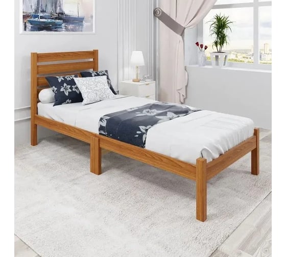 Односпальная кровать Solarius Классика Компакт с высокой спинкой, из массива сосны, с реечным основанием, ольха, 100x190 см kompakt-spin100olha-190 1