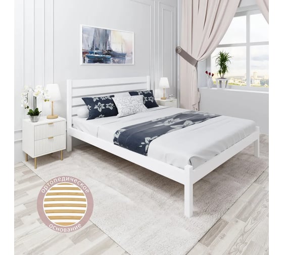 Двуспальная кровать Solarius Классика из массива сосны, с высокой спинкой и ортопедическим основанием, 190x160 см, габариты 200x170 см, черный оникс klasorto-spin160onix-190 1