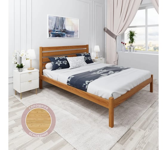Двуспальная кровать Solarius Классика из массива сосны, с высокой спинкой и сплошным основанием, 200x160 см, габариты 210x170 см, ольха klas-spin160olha-full 1