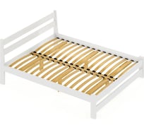 Двуспальная кровать Solarius Мишка усиленная, из массива сосны, с ортопедическим основанием, 200x140 см, габариты 210x150 см, белый 410-10024