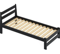 Односпальная кровать Solarius Мишка усиленная, из массива сосны, с реечным основанием, 200x100 см, габариты 210x110 см, черный оникс 100monix