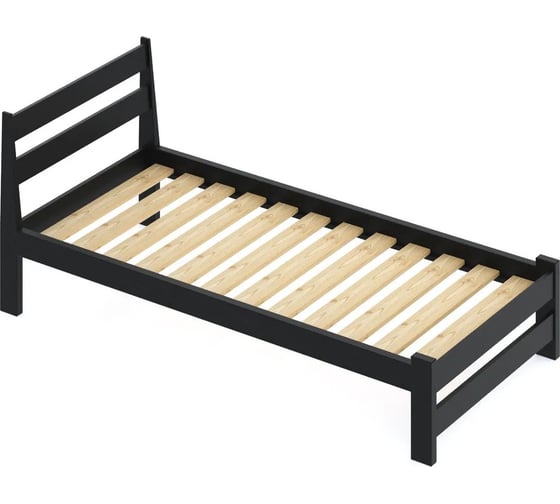 Односпальная кровать Solarius Мишка усиленная, из массива сосны, с реечным основанием, 200x100 см, габариты 210x110 см, черный оникс 100monix 1