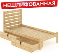 Односпальная кровать Solarius Классика из массива сосны, со сплошным основанием и высокой спинкой 90x190 см, с двумя выкатными ящиками, темный дуб klas-spin90temdub-190-full-2yash