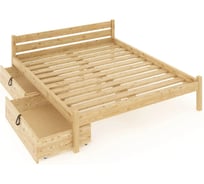 Двуспальная кровать Solarius Классика из массива сосны, с реечным основанием 190x120 см, габариты 200x130 см, с двумя выкатными ящиками, без покрытия 120kl-190-2yash
