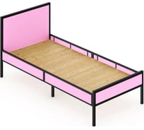 Односпальная кровать Solarius Лофт Компакт со сплошным основанием, розовый с черным металлическим каркасом, 80x200 см KOMP80loft-roz-black-full