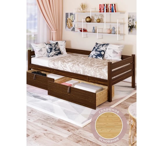 Односпальная тахта Solarius из массива сосны, со сплошным основанием, 190x100 см, габариты 200x110 см, темный дуб tahta100-190temd-full 1