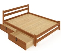 Двуспальная кровать Solarius Мишка усиленная, из массива сосны, со сплошным основанием 190x160 см, габариты 200x170 см, с двумя выкатными ящиками, ольха 160molha-190-full-2yash