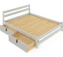 Двуспальная кровать Solarius Мишка усиленная, из массива сосны, со сплошным основанием 190x180 см, габариты 200x190 см, с двумя выкатными ящиками, платина 180mplat-190-full-2yash
