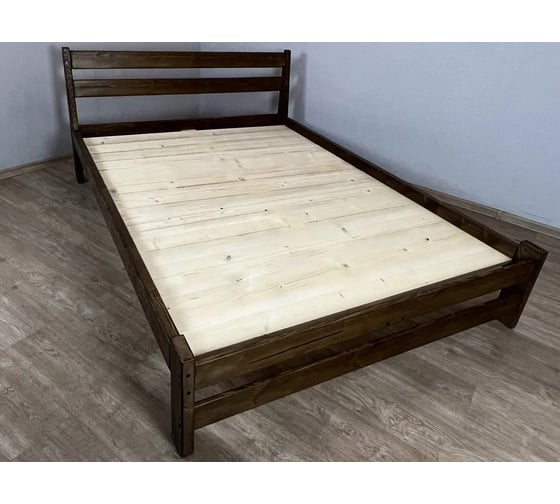 Двуспальная кровать Solarius Мишка усиленная, из массива сосны, со сплошным основанием, 190x180 см, габариты 200x190 см, темный дуб 180mtemd-190-full 1