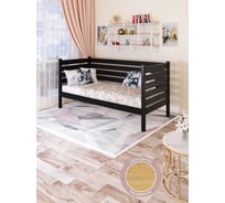 Односпальная тахта Solarius из массива сосны, с реечным основанием и высокими бортиками, 100x180 см, габариты 110x190 см, черный оникс tahta-spin100-180onix